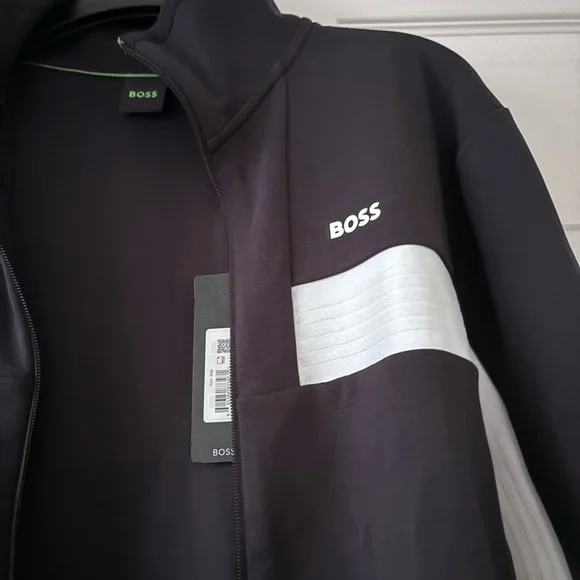 BOSS Men's Black and White Zip Up Sweater brand new never worn
